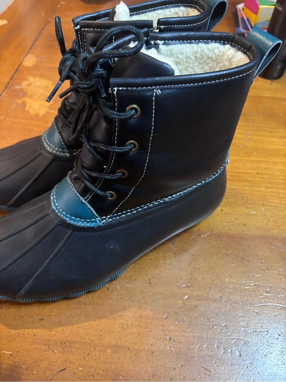 Serra Black Lace-Up Duck Boots with real Accent